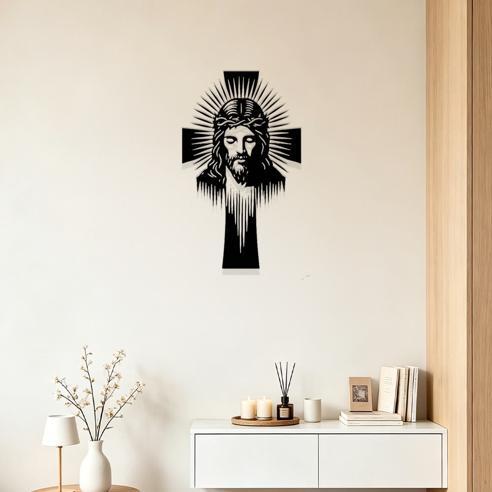 Christianartworkshop Croix de Jésus rayonnante, décoration murale en métal : symbole de lumière et de grâce divines - image 3