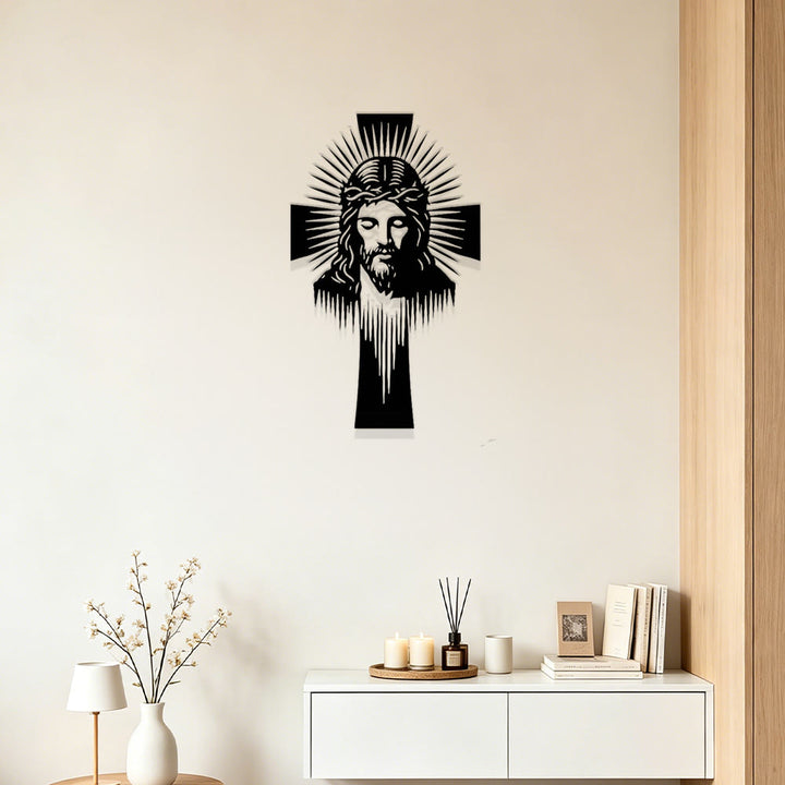 Christianartworkshop Croix de Jésus rayonnante, décoration murale en métal : symbole de lumière et de grâce divines - image 3