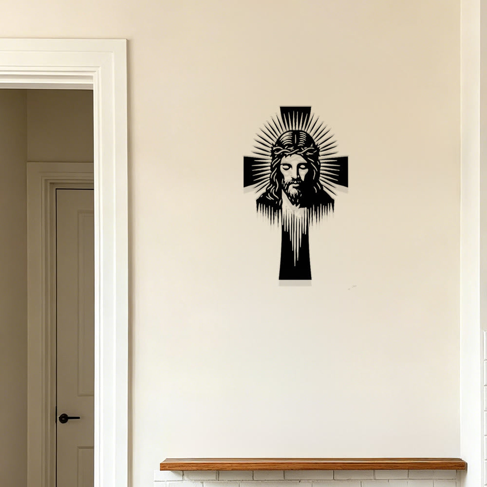Christianartworkshop Croix de Jésus rayonnante, décoration murale en métal : symbole de lumière et de grâce divines - image 2