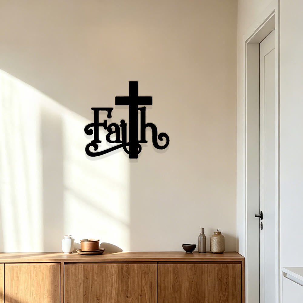 Christianartworkshop Croix murale en métal avec inscription « La Foi » : un puissant symbole de foi - image 3
