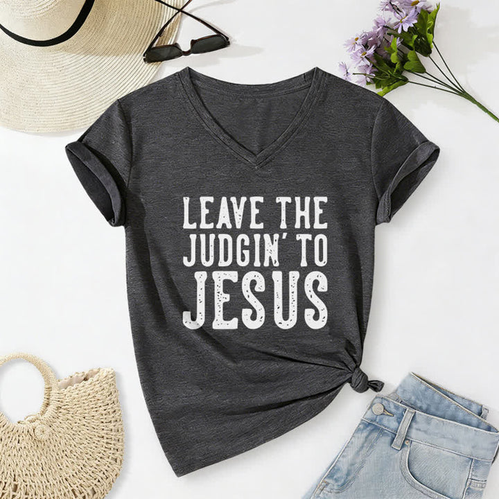 T-shirt à col en V imprimé « Laissez le jugement à Jésus » de Christianartworkshop - Gris foncé - 2XL - image 6