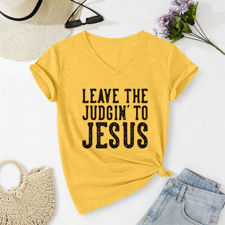T-shirt à col en V imprimé « Laissez le jugement à Jésus » de Christianartworkshop - Jaune - 2XL - image 10