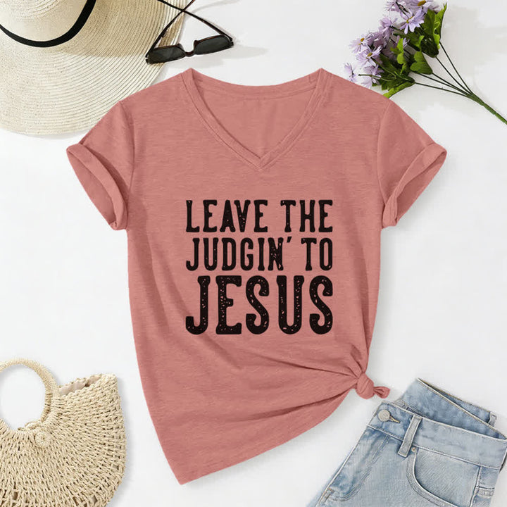 T-shirt à col en V imprimé « Laissez le jugement à Jésus » de Christianartworkshop - Rose clair - 2XL - image 18