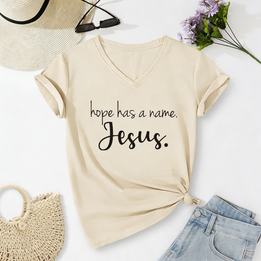 T-shirt à col en V imprimé « L'espoir a un nom » de Jésus , Christianartworkshop - Jaune - 2XL - image 8