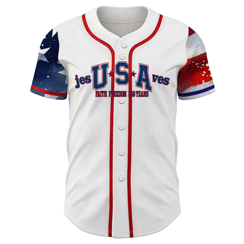 Christianartworkshop Maillot de baseball personnalisé Jésus sauve les États-Unis, patriotique, foi et liberté - image 1