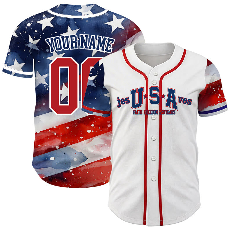 Christianartworkshop Maillot de baseball personnalisé Jésus sauve les États-Unis, patriotique, foi et liberté - 5XL - Nom & Numéro personnalisé - image 0