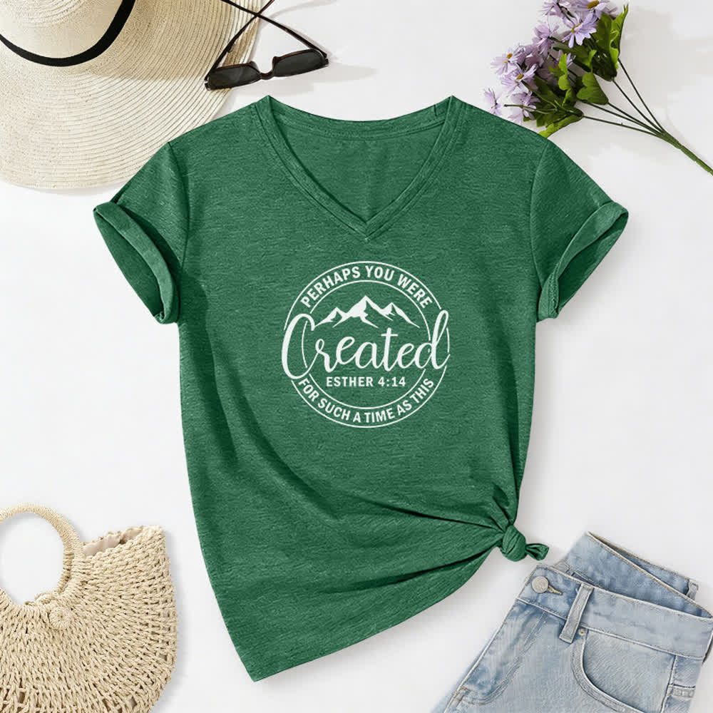 T-shirt à col en V imprimé « Peut-être as-tu été créée » pour femme de Christianartworkshop - Vert foncé - 2XL - image 14
