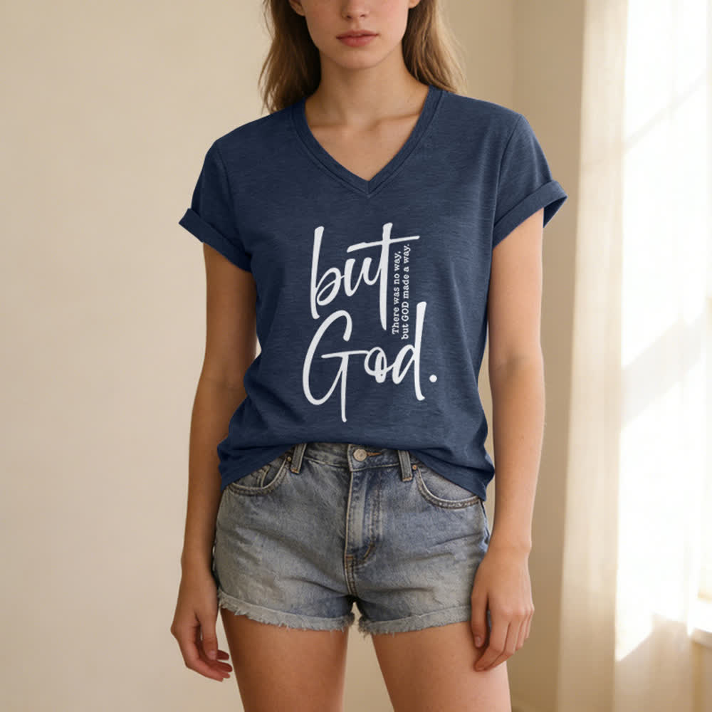T-shirt à col en V Christianartworkshop pour femmes, imprimé d'un verset biblique « Mais Dieu ». - image 17
