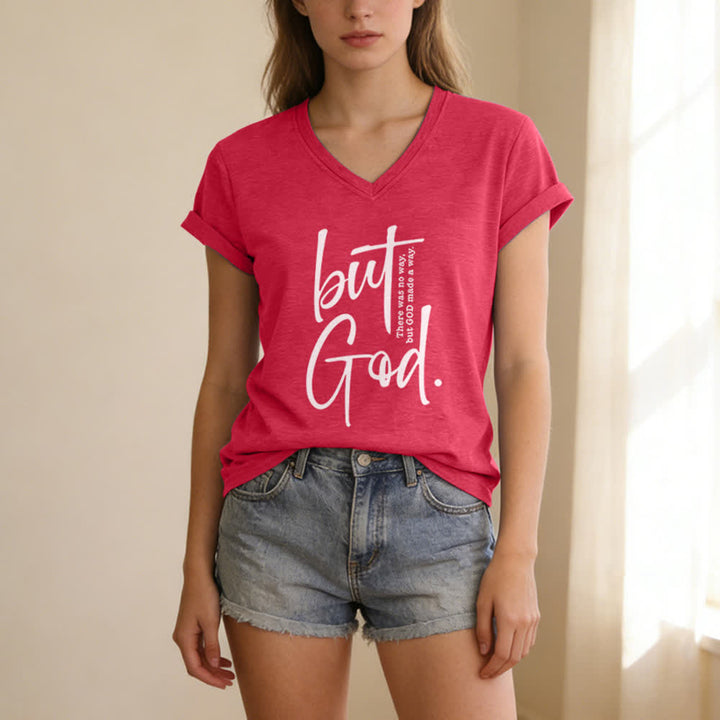 T-shirt à col en V Christianartworkshop pour femmes, imprimé d'un verset biblique « Mais Dieu ». - image 21