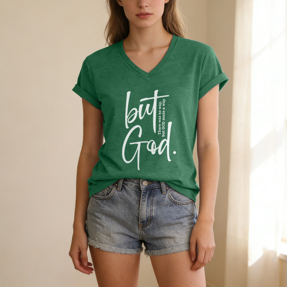 T-shirt à col en V Christianartworkshop pour femmes, imprimé d'un verset biblique « Mais Dieu ». - image 13