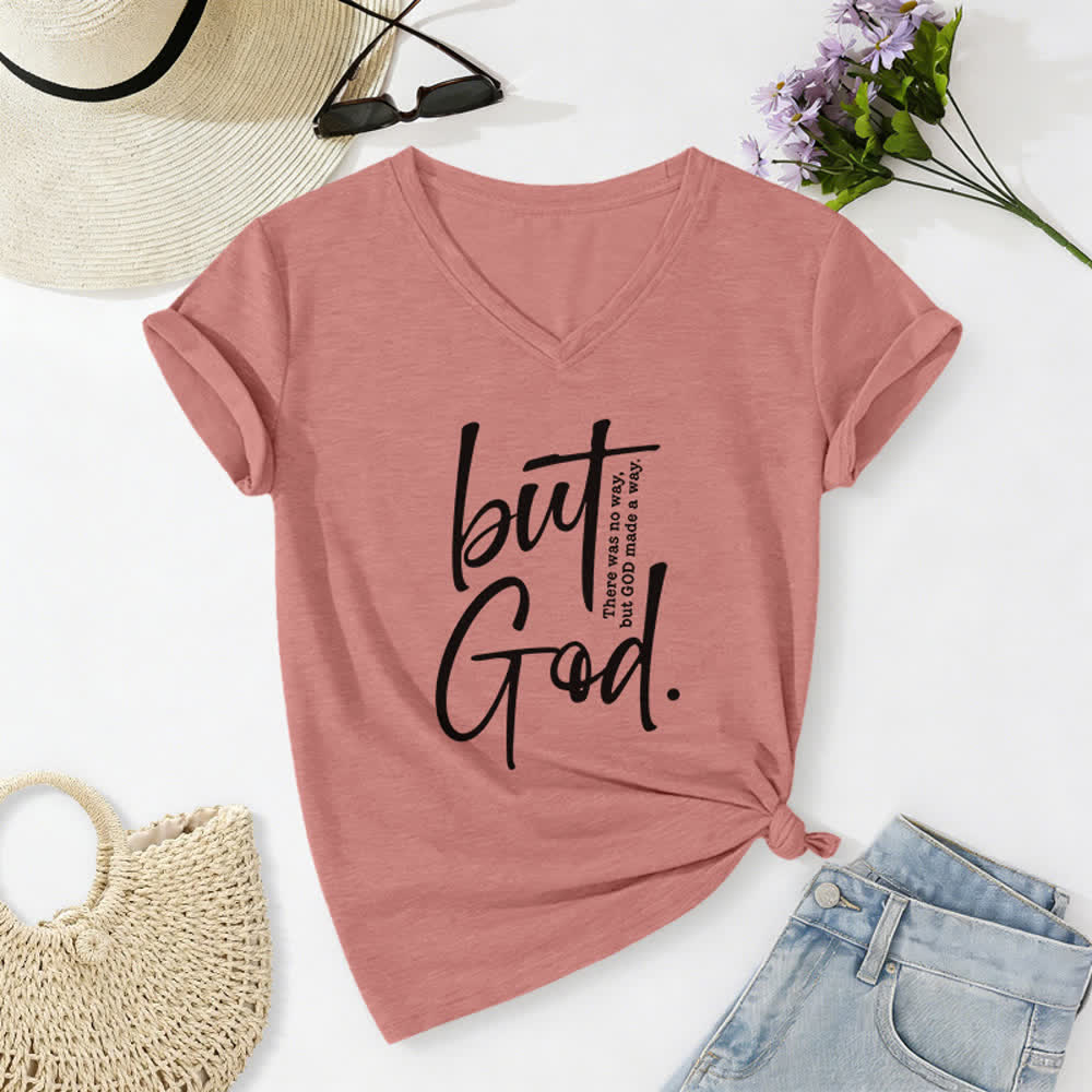 T-shirt à col en V Christianartworkshop pour femmes, imprimé d'un verset biblique « Mais Dieu ». - Rose clair - 2XL - image 18