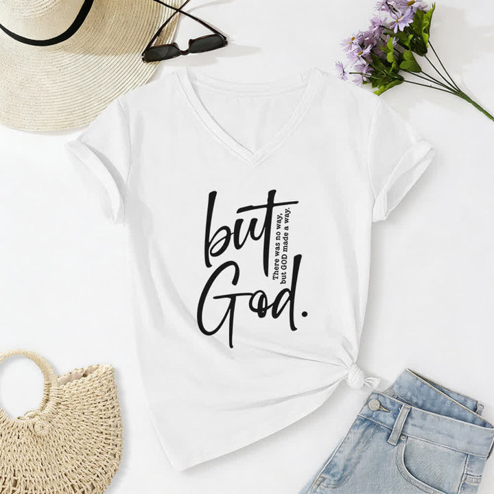T-shirt à col en V Christianartworkshop pour femmes, imprimé d'un verset biblique « Mais Dieu ». - Blanc - 2XL - image 0