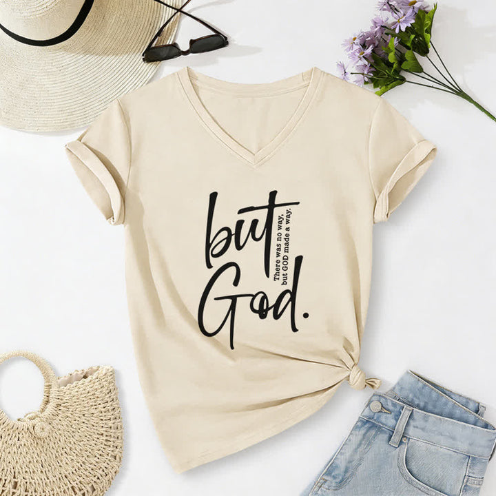 T-shirt à col en V Christianartworkshop pour femmes, imprimé d'un verset biblique « Mais Dieu ». - Beige - 2XL - image 6