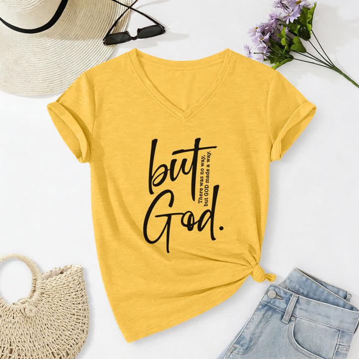 T-shirt à col en V Christianartworkshop pour femmes, imprimé d'un verset biblique « Mais Dieu ». - Jaune - 2XL - image 8