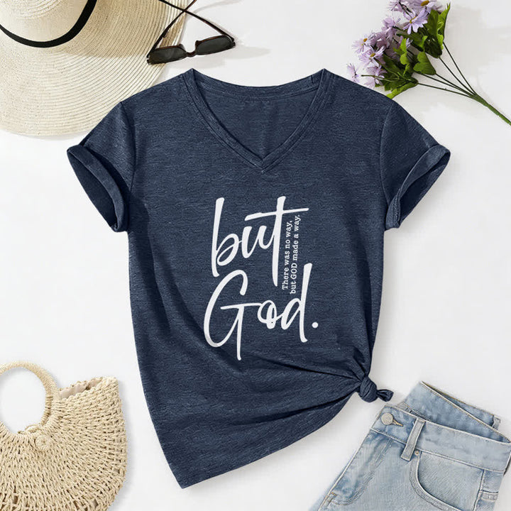 T-shirt à col en V Christianartworkshop pour femmes, imprimé d'un verset biblique « Mais Dieu ». - Bleu marine - 2XL - image 16