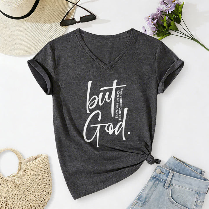 T-shirt à col en V Christianartworkshop pour femmes, imprimé d'un verset biblique « Mais Dieu ». - Gris foncé - 2XL - image 4