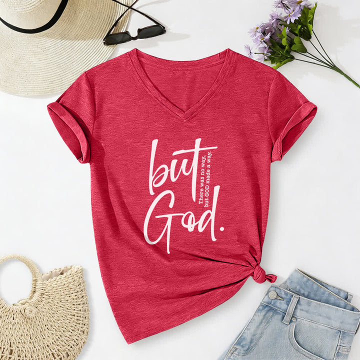 T-shirt à col en V Christianartworkshop pour femmes, imprimé d'un verset biblique « Mais Dieu ». - Rouge - 2XL - image 20