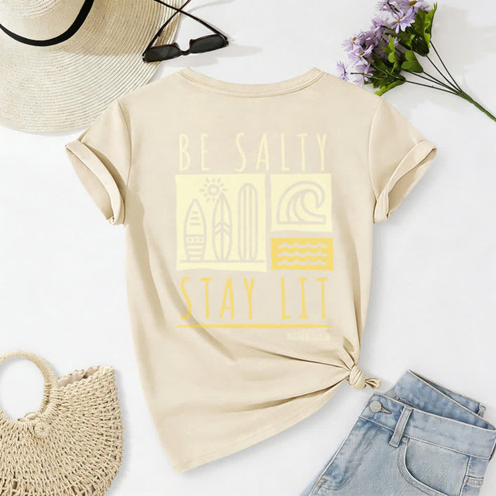 T-shirt décontracté à col en V imprimé « Be Salty Stay Lit » pour femme de Christianartworkshop - image 21