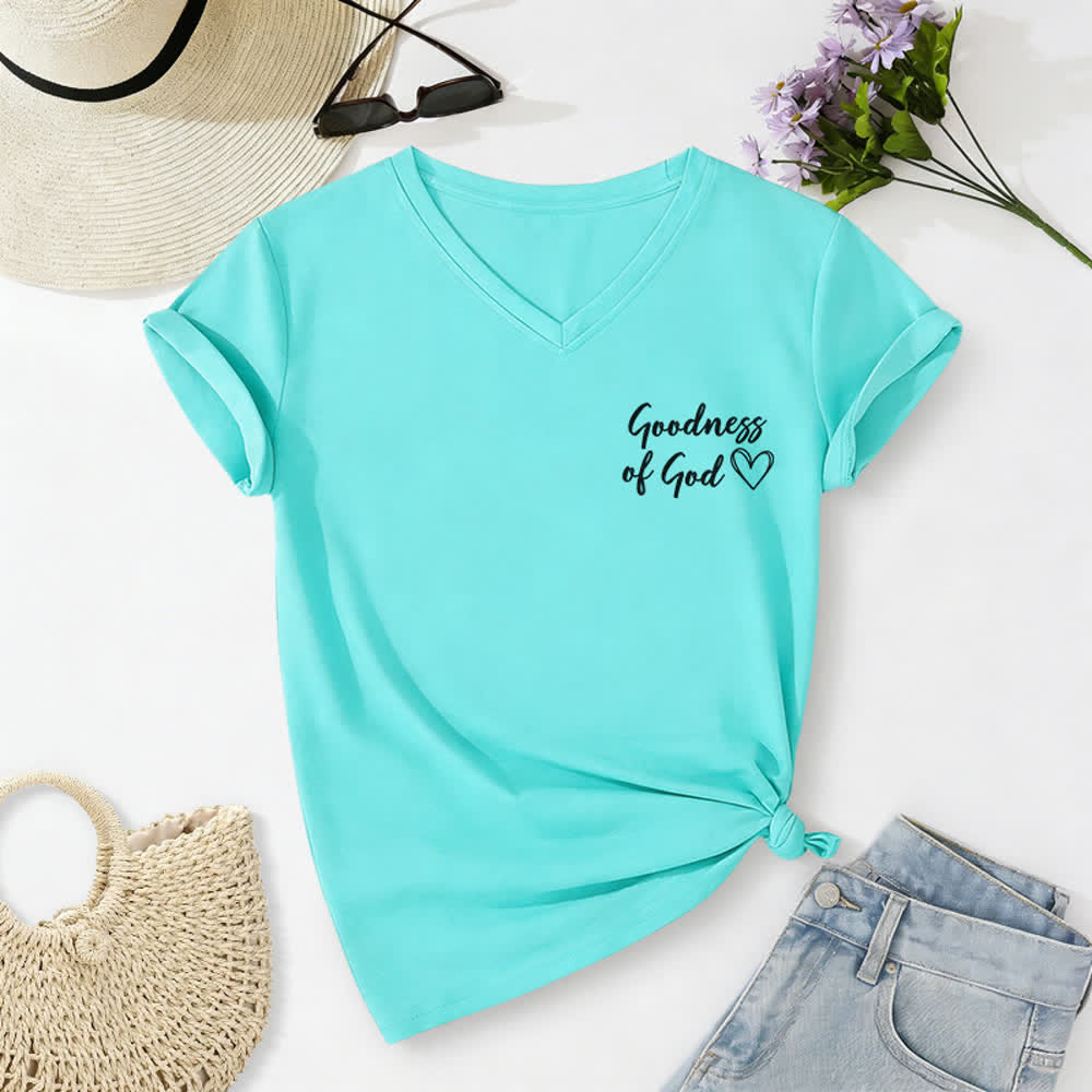 T-shirt décontracté à col en V pour femmes « Je chanterai la bonté de Dieu » de Christianartworkshop - image 37