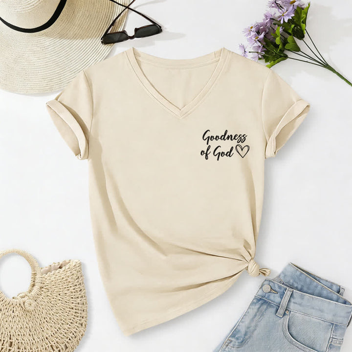 T-shirt décontracté à col en V pour femmes « Je chanterai la bonté de Dieu » de Christianartworkshop - image 17