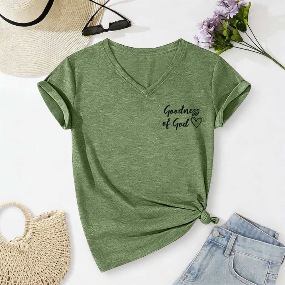 T-shirt décontracté à col en V pour femmes « Je chanterai la bonté de Dieu » de Christianartworkshop - image 27