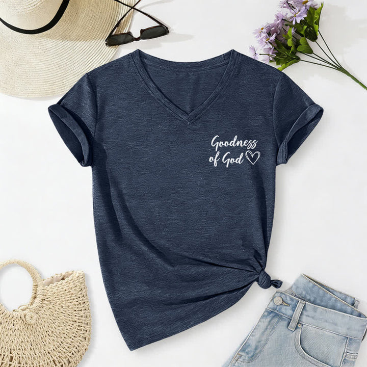 T-shirt décontracté à col en V pour femmes « Je chanterai la bonté de Dieu » de Christianartworkshop - image 42