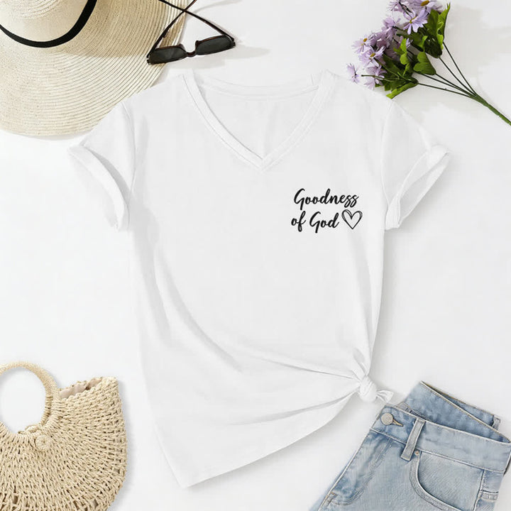 T-shirt décontracté à col en V pour femmes « Je chanterai la bonté de Dieu » de Christianartworkshop - image 7