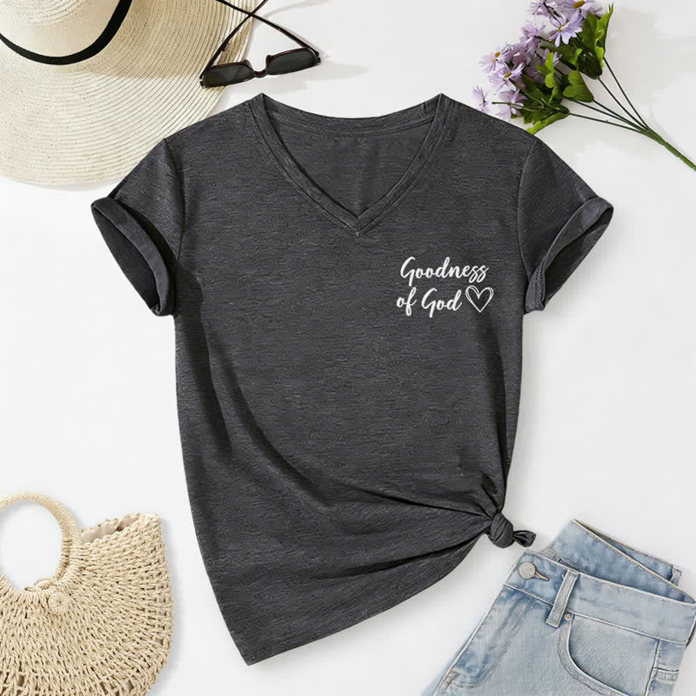 T-shirt décontracté à col en V pour femmes « Je chanterai la bonté de Dieu » de Christianartworkshop - image 12