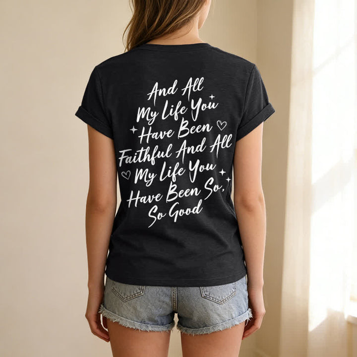 T-shirt décontracté à col en V pour femmes « Je chanterai la bonté de Dieu » de Christianartworkshop - image 3