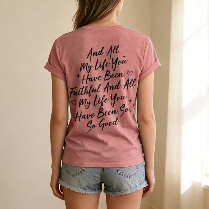 T-shirt décontracté à col en V pour femmes « Je chanterai la bonté de Dieu » de Christianartworkshop - image 48