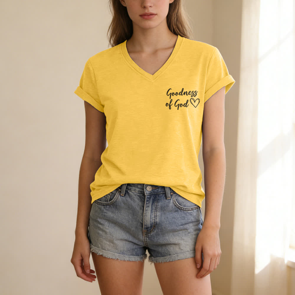 T-shirt décontracté à col en V pour femmes « Je chanterai la bonté de Dieu » de Christianartworkshop - image 24
