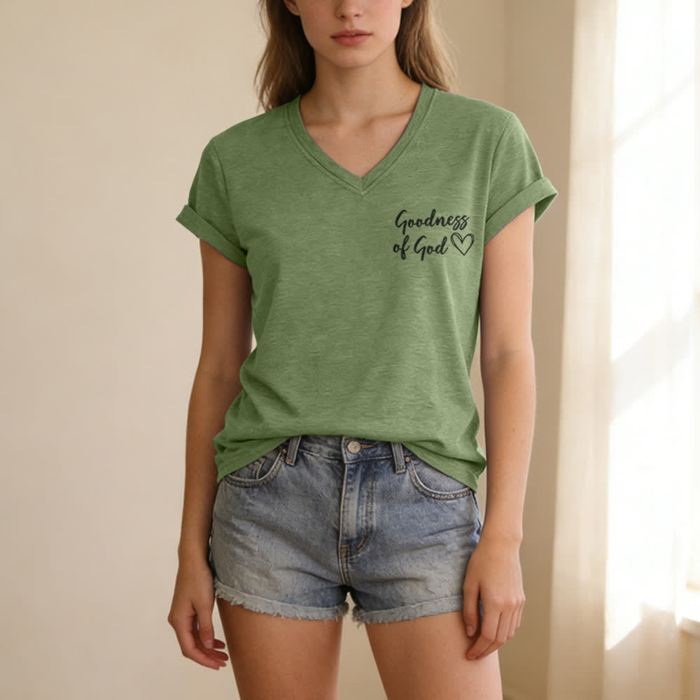 T-shirt décontracté à col en V pour femmes « Je chanterai la bonté de Dieu » de Christianartworkshop - image 29