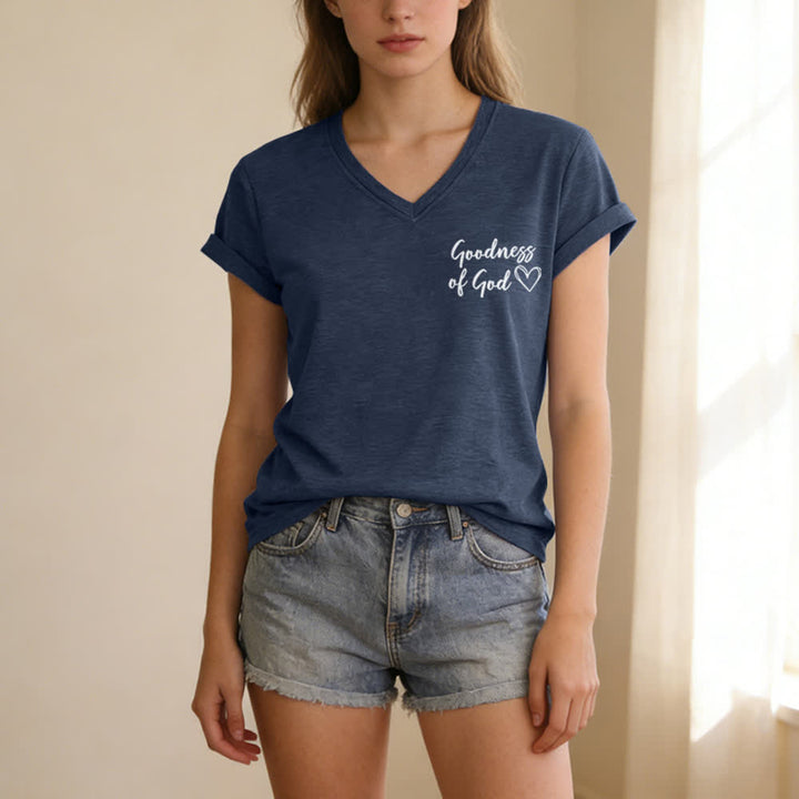 T-shirt décontracté à col en V pour femmes « Je chanterai la bonté de Dieu » de Christianartworkshop - image 44
