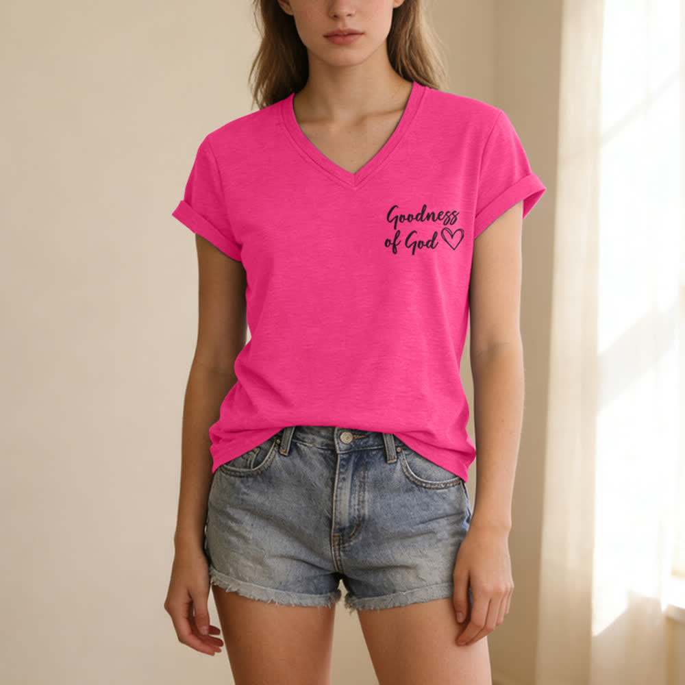 T-shirt décontracté à col en V pour femmes « Je chanterai la bonté de Dieu » de Christianartworkshop - image 59