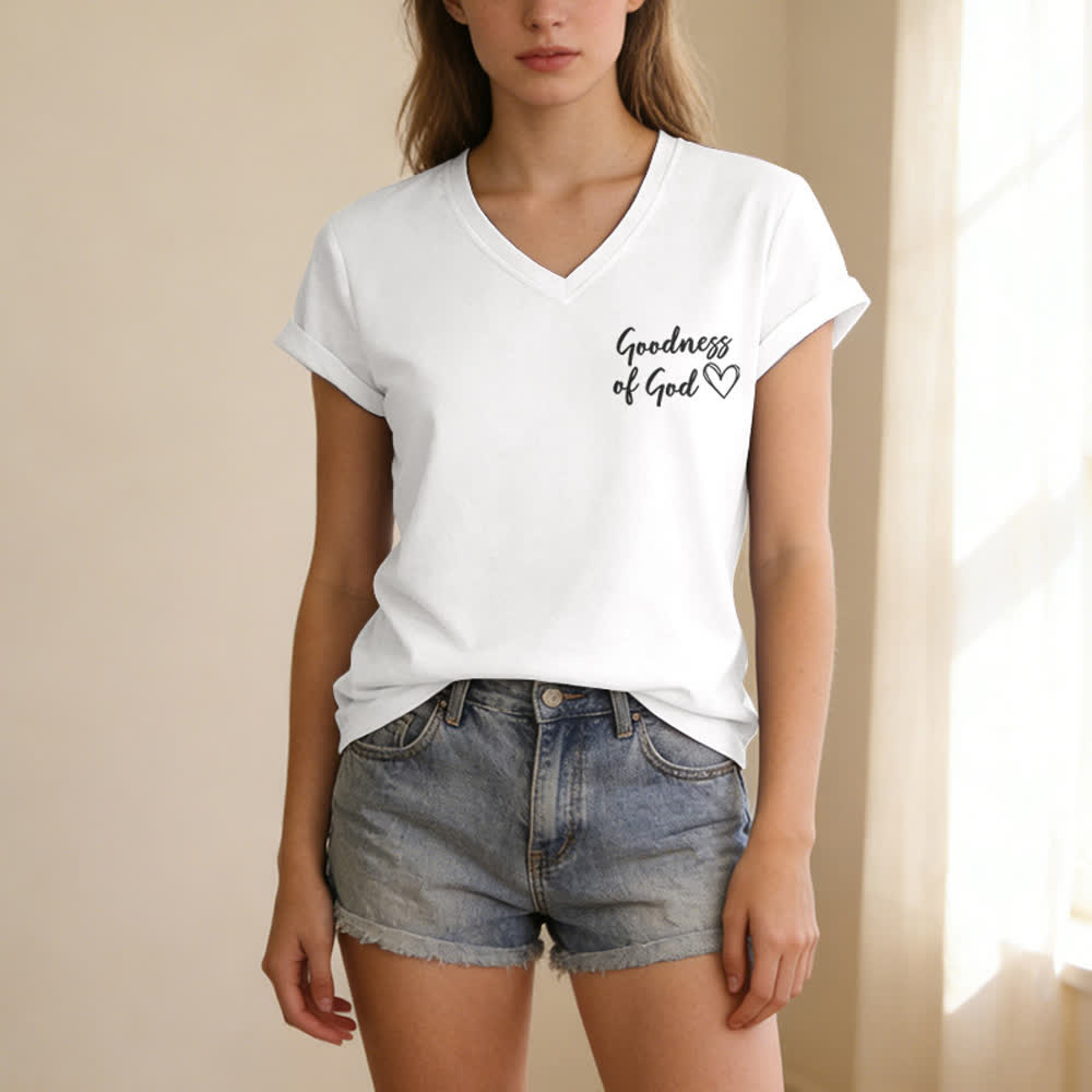 T-shirt décontracté à col en V pour femmes « Je chanterai la bonté de Dieu » de Christianartworkshop - image 9