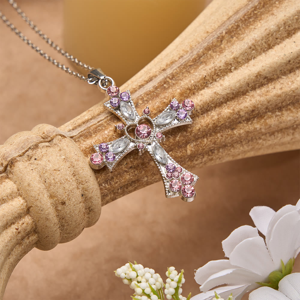 Christianartworkshop Collier croix en zircon rose et violet avec pendentif cœur : un symbole éclatant d’amour et de dévotion - image 2