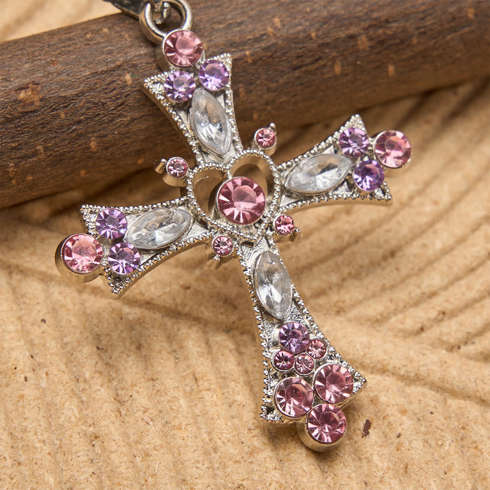 Christianartworkshop Collier croix en zircon rose et violet avec pendentif cœur : un symbole éclatant d’amour et de dévotion - image 4