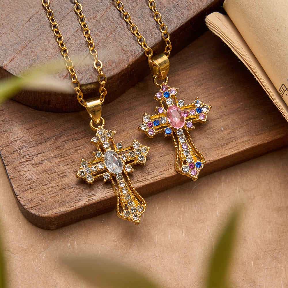Collier pendentif croix orné de zircon multicolore de Christianartworkshop : un symbole de foi vibrante et de lumière divine - image 0