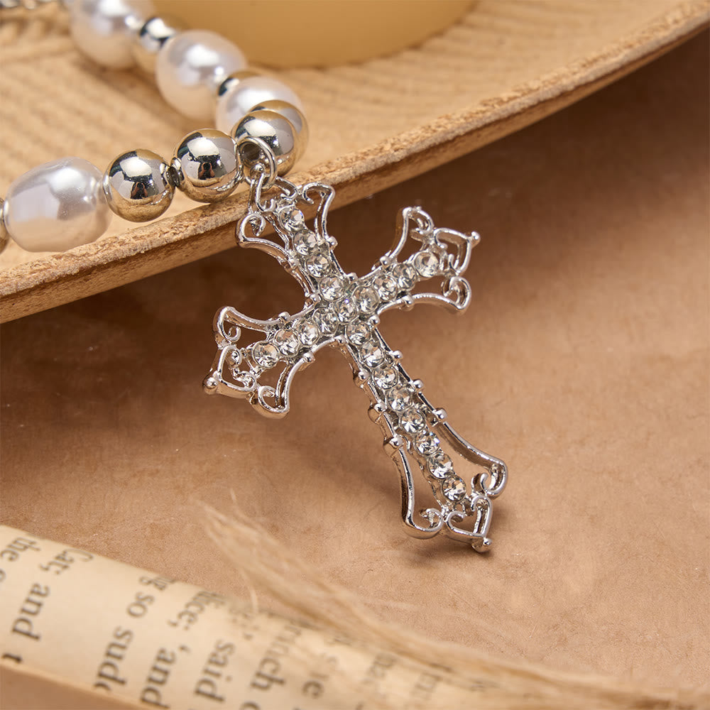 Collier croix gothique en perles baroques et zircon de Christianartworkshop : un symbole de foi et de dévotion romantique - image 6
