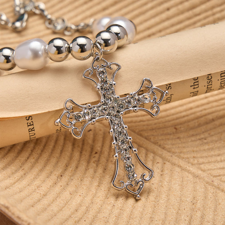 Collier croix gothique en perles baroques et zircon de Christianartworkshop : un symbole de foi et de dévotion romantique - image 7