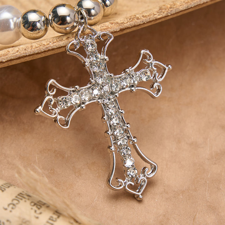 Collier croix gothique en perles baroques et zircon de Christianartworkshop : un symbole de foi et de dévotion romantique - image 5