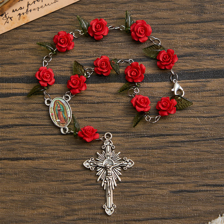 Christianartworkshop Chapelet de poche en rose rouge sacrée avec dévotion florale à Notre-Dame - image 2