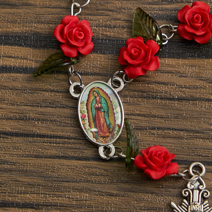 Christianartworkshop Chapelet de poche en rose rouge sacrée avec dévotion florale à Notre-Dame - image 5