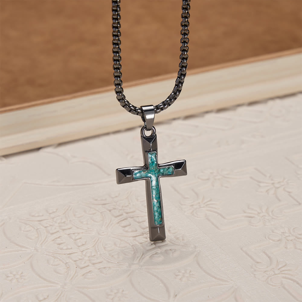 Christianartworkshop Collier croix en métal poli avec incrustation de turquoise : un rappel de la grâce divine - image 3