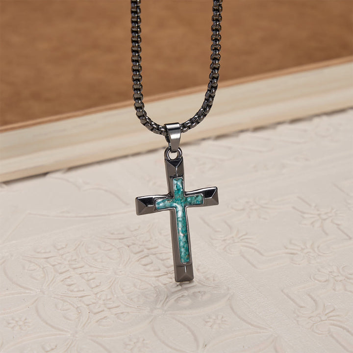 Christianartworkshop Collier croix en métal poli avec incrustation de turquoise : un rappel de la grâce divine - image 3