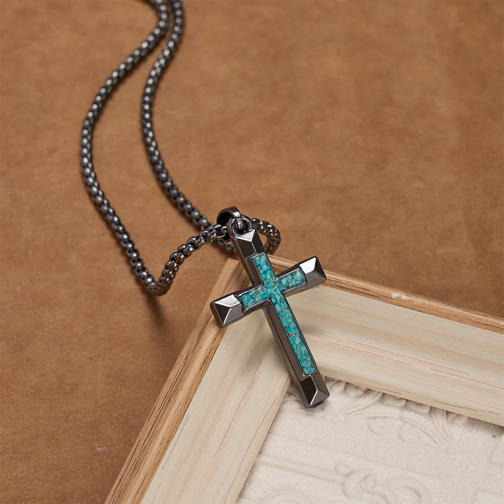 Christianartworkshop Collier croix en métal poli avec incrustation de turquoise : un rappel de la grâce divine - image 2