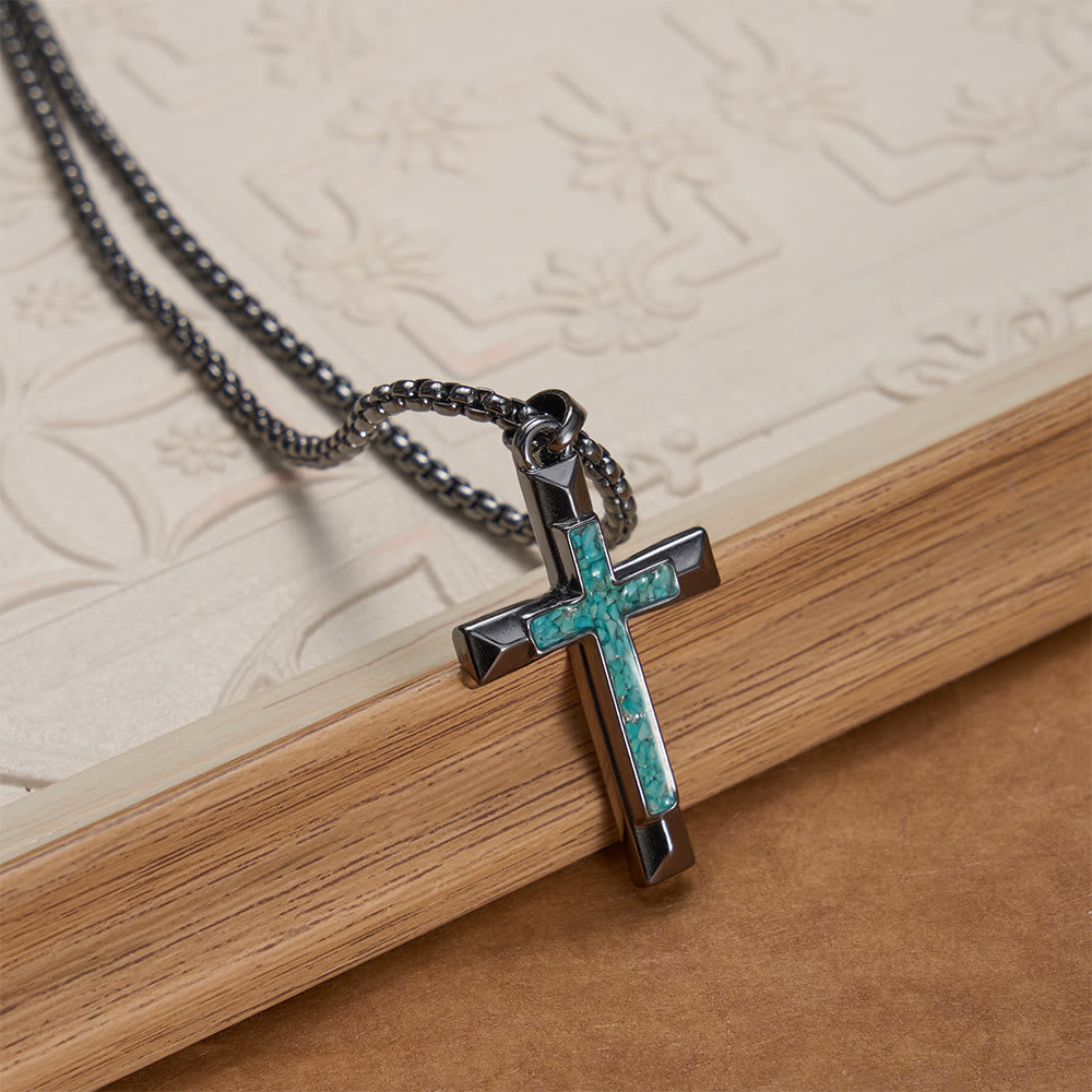 Christianartworkshop Collier croix en métal poli avec incrustation de turquoise : un rappel de la grâce divine - image 4