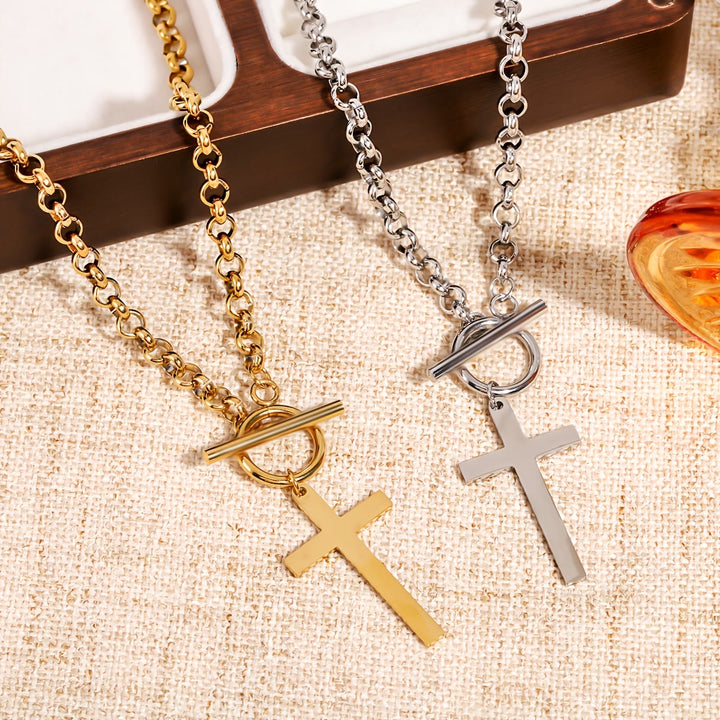 Christianartworkshop Collier croix élégant avec fermoir à bascule et chaîne rolo : un rappel de la grâce divine - image 0