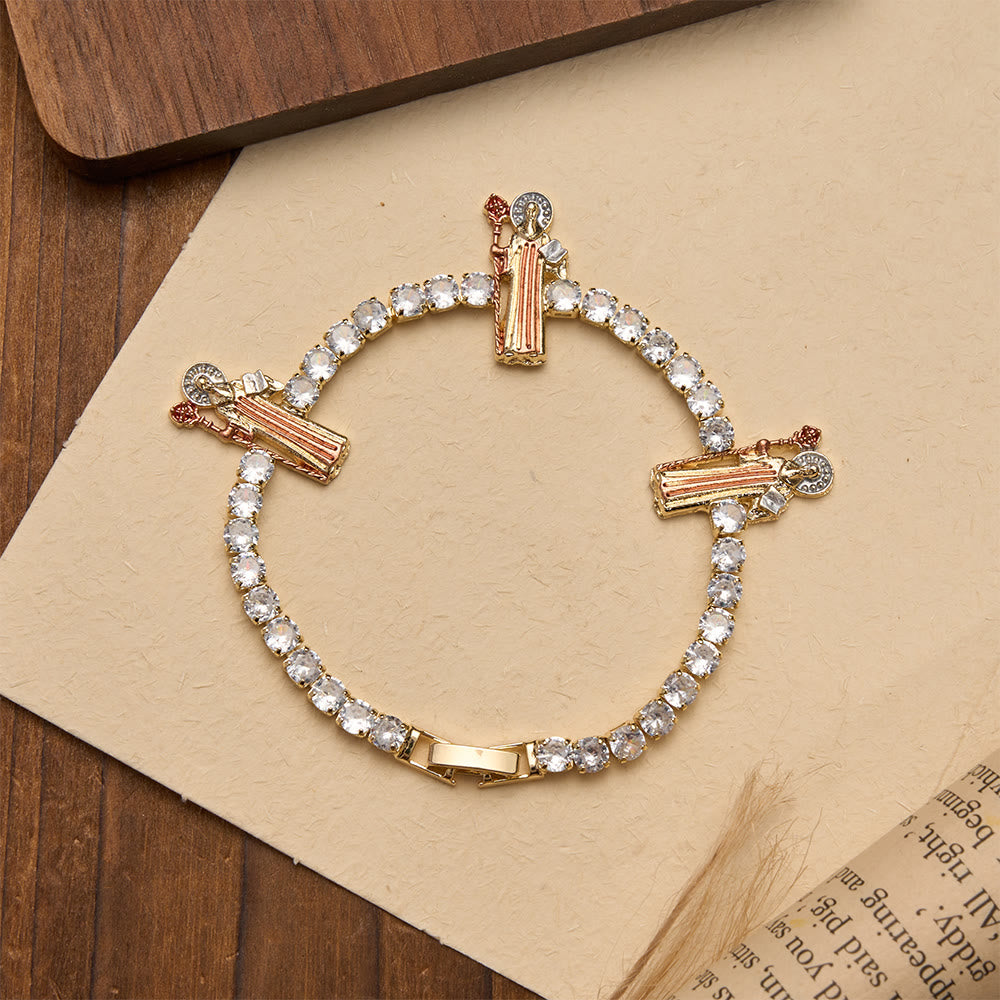 Christianartworkshop Bracelet de tennis en zircon étincelant orné de motifs de saint Jude, saint Benoît et Notre-Dame : un rappel de la grâce céleste - image 15