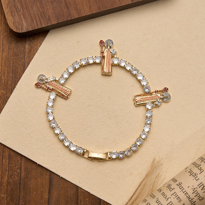 Christianartworkshop Bracelet de tennis en zircon étincelant orné de motifs de saint Jude, saint Benoît et Notre-Dame : un rappel de la grâce céleste - image 15